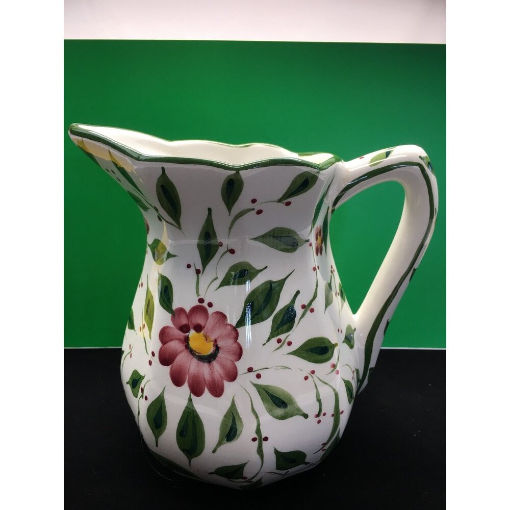 Vintage RCCL Portugal Water Pitcher Porcelain Painted Floral & Leaves Signed  67